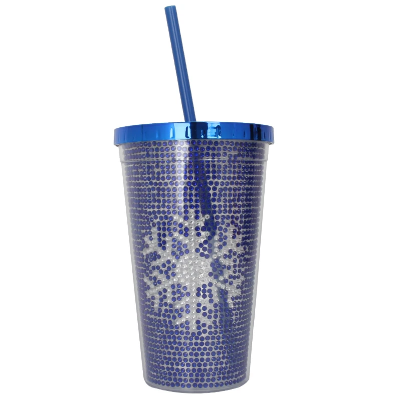 Food grade wholesale promotional custom christmas insert 24oz double wall plastic drinking glitter tumbler cups with straw