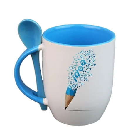 
Factory price Ceramic Coffee Sublimation Mug with Spoon Personalize Blank Ceramic Spoon Mugs for Sublimation with White Box 