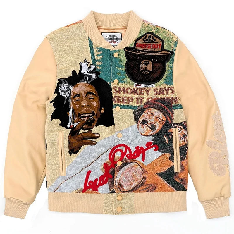 2024 китайский производитель уличная одежда на молнии тканая жаккардовая толстовка с капюшоном гобелен мужская куртка