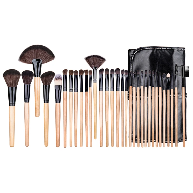 32pcs Good Quality Wooden Handle Makeup Brush Roll Types Of Makeup Brushes