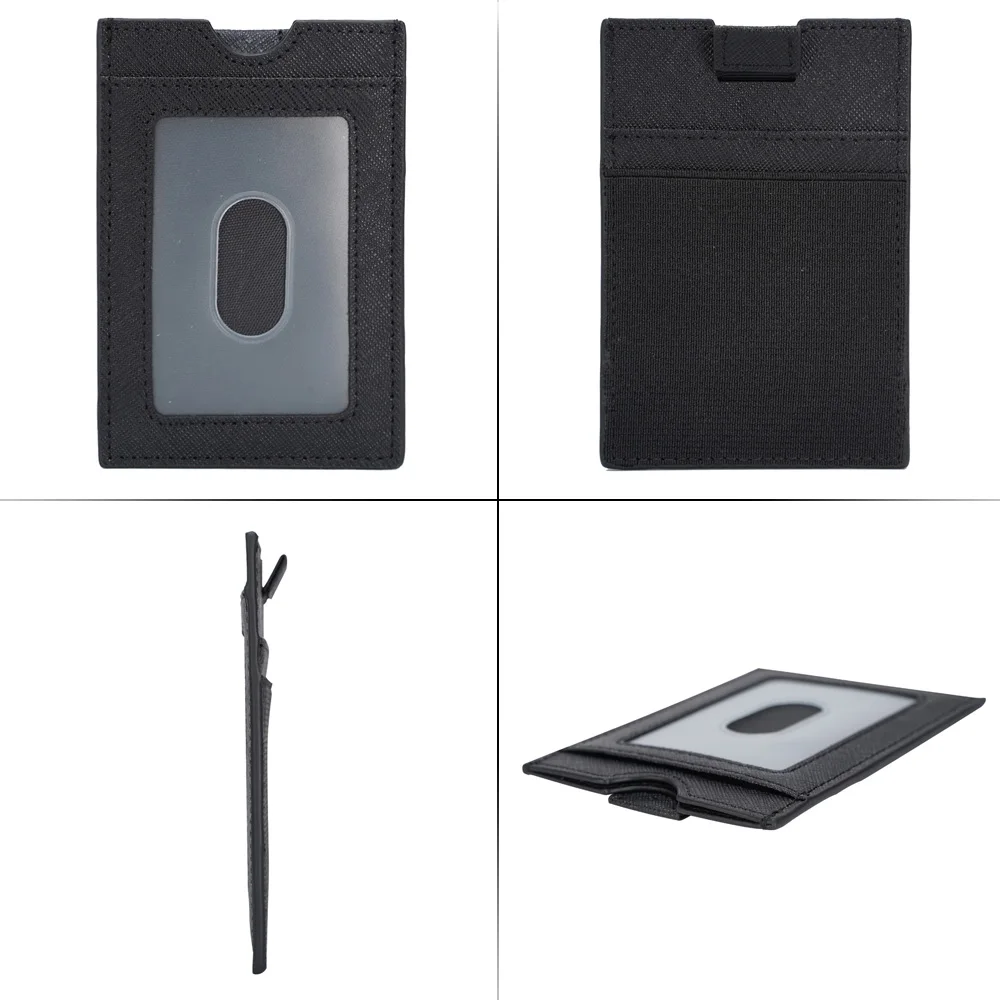 Free Sample New Arrival Custom Design Black Saffiano Leather Pull Tab Credit Card Holder Men Slim Front Pocket Card Wallet