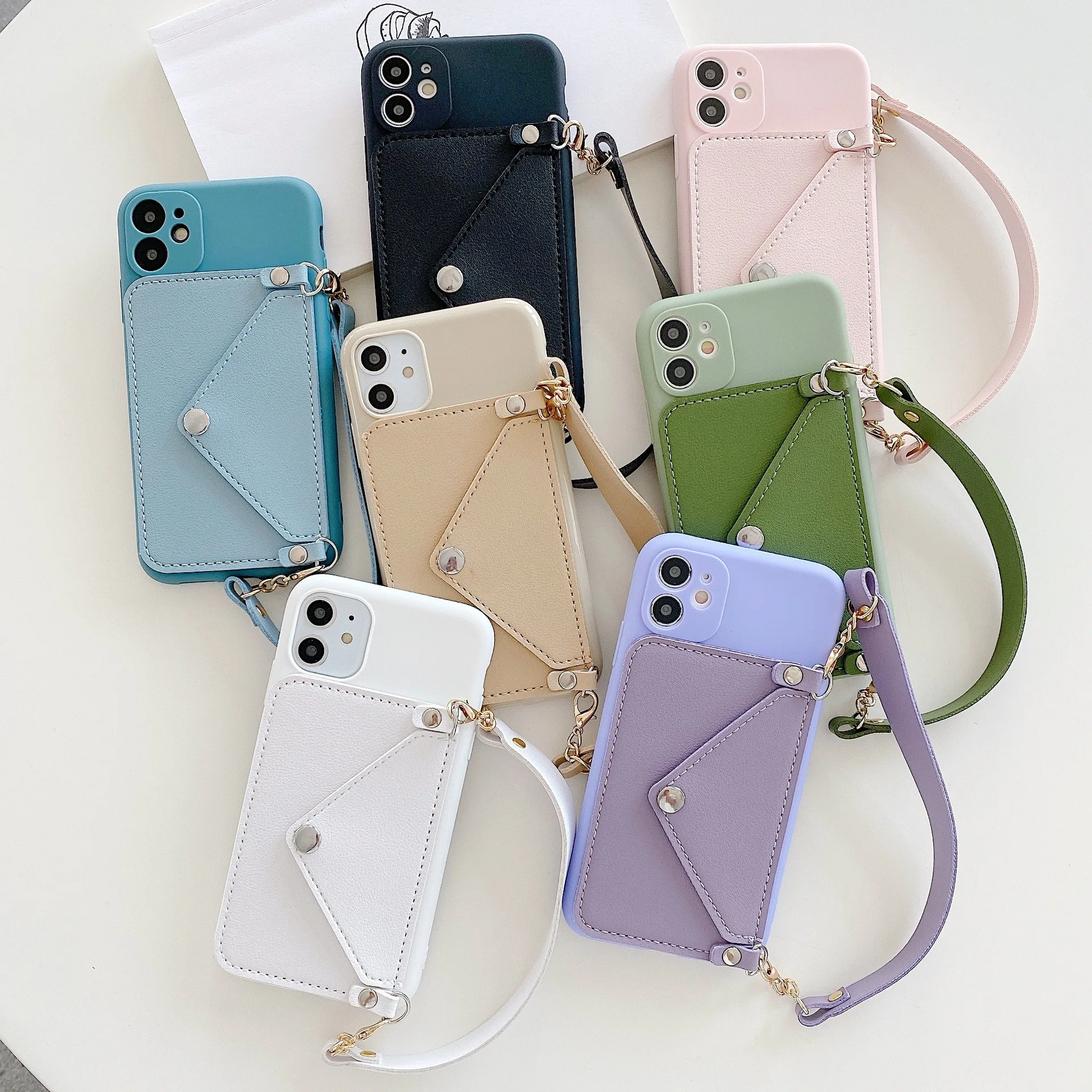Phone Cover Wallet Case Long Chain Strap Fashion Crossbody Bag For Apple phones with Pocket and Strap