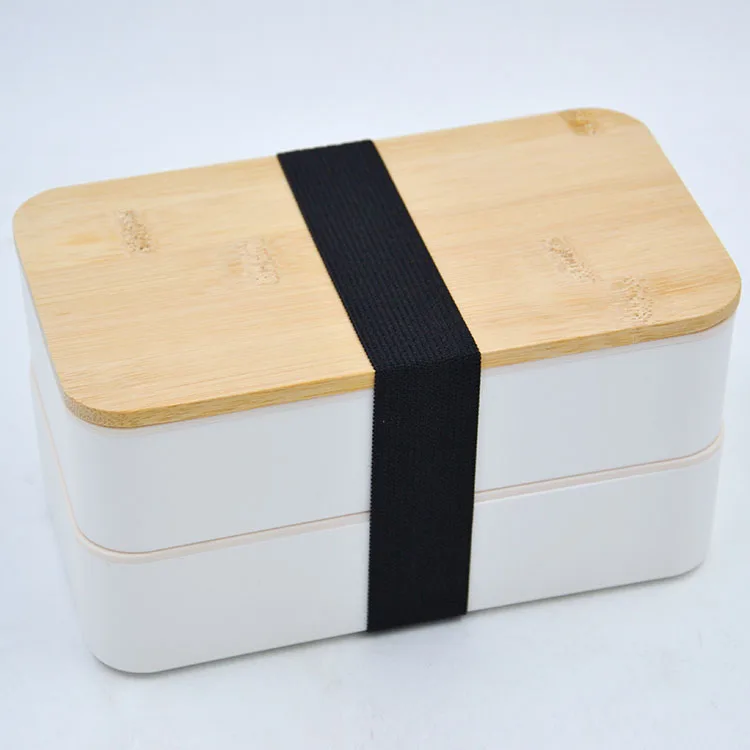 2 Compartment Eco Friendly Double Layer Plastic Bread Lunch Bento Box 1200Ml