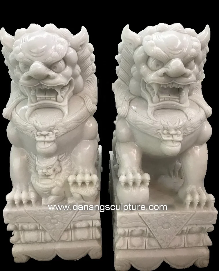 Factory Price Hand Carved White Marble Garden Foo dog Stone Statue DSF-T159