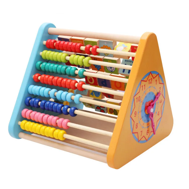 5 in 1 Wooden Baby Activity Triangle cube Abacus Clock Wooden Alphabet Blocks Drawing board Montessori Toy