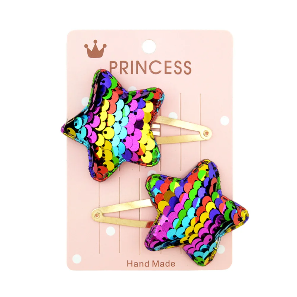 Wholesale Gold Colorful Star Heart  Crown  Bobby Pins Cute Sequin Hair Clips Accessories For Kids Girls