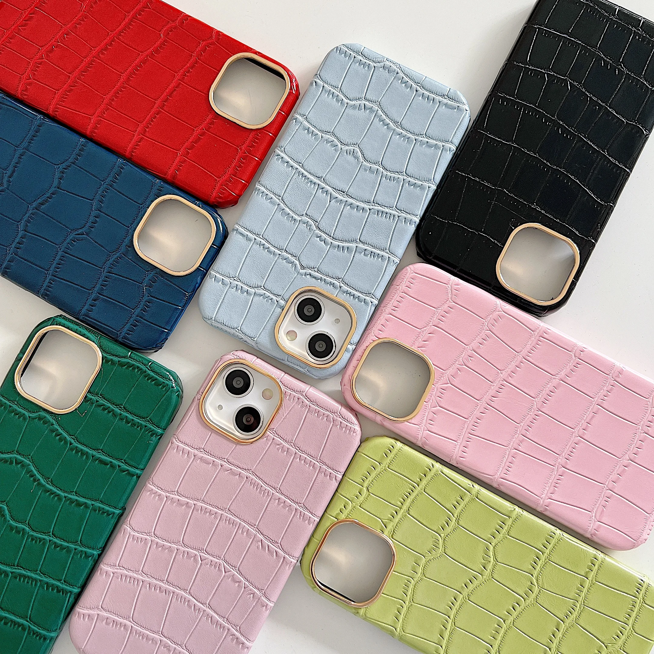 Fashion Crocodile Skin Pattern Phone Case for iPhone 14 13 12 11 Pro Max Alligator Leather Hard Cover Shell
