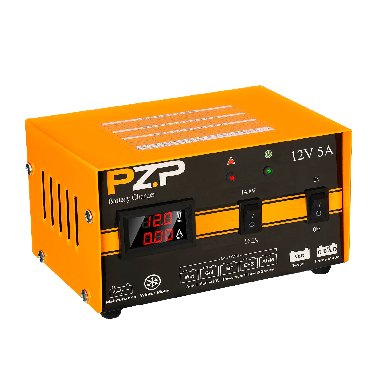 Portable Car Battery Charger 12V 5A Quick Charging Lead-acid Battery Maintainer Smart Digital Display Battery Charger