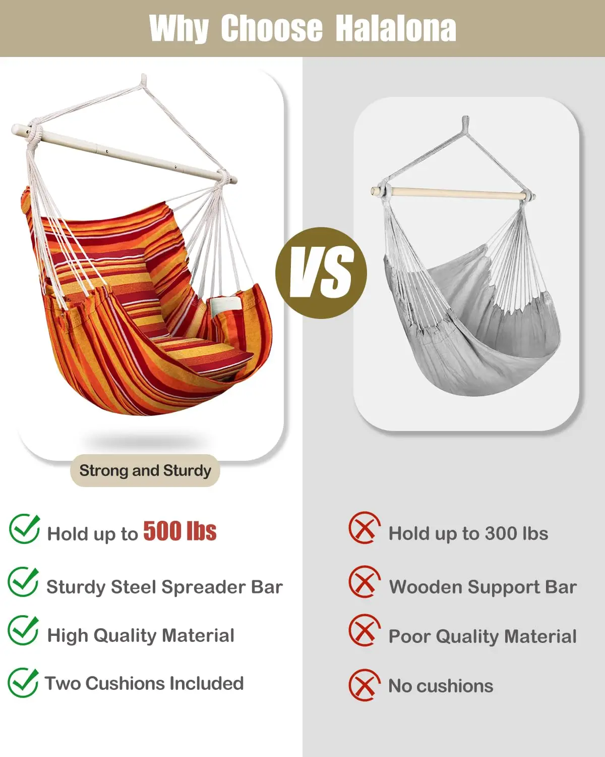 Factory Direct Hanging Hammock Chair Rope Swing With anti-slip ring - for indoor/outdoor use