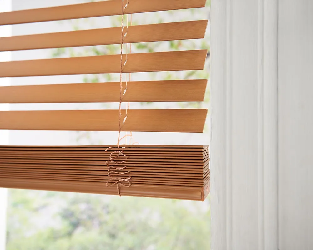 YMTC Factory supply cordless PVC plastic faux wood slats blinds wooden window venetian china curtains