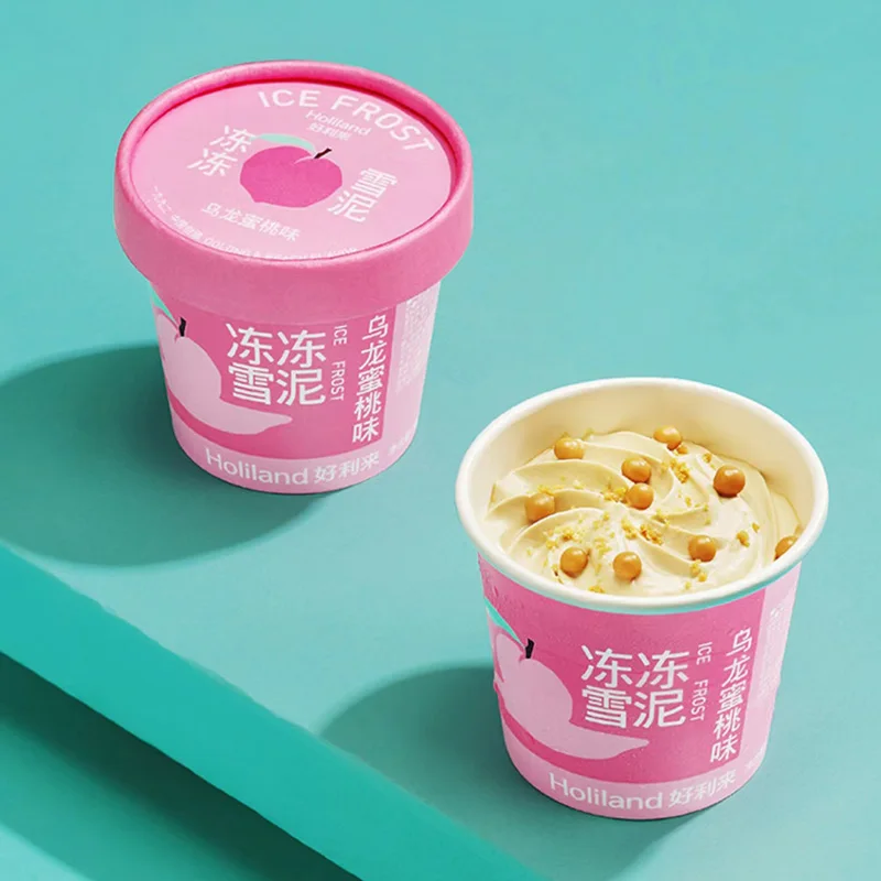 Customized 3oz 4oz 5oz 6oz 8oz 12oz  Ice Cream Cups Clear Disposable  Printed Custom Ice cream paper cups with spoon