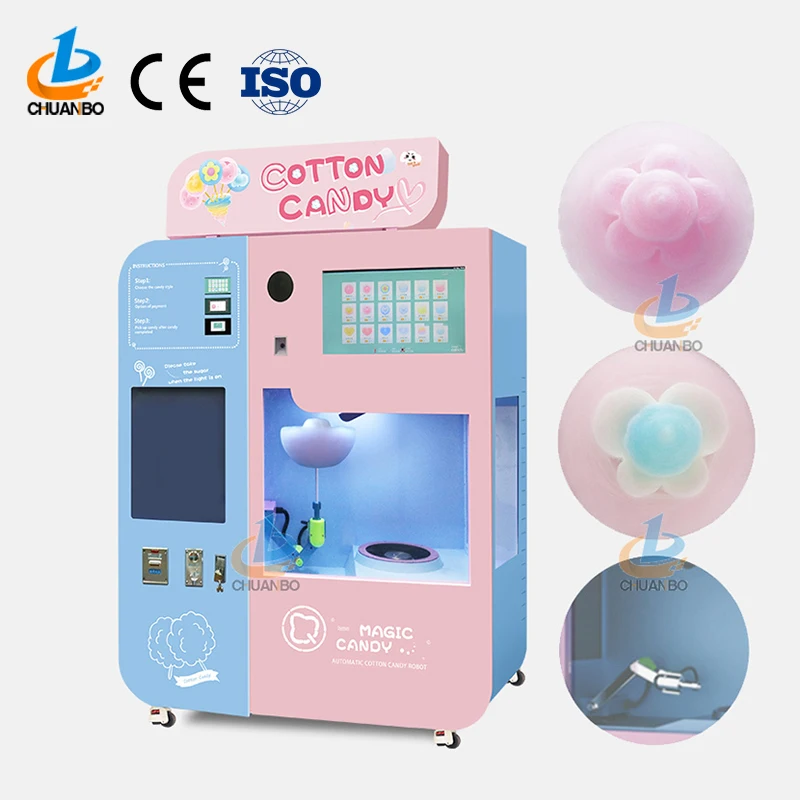 2023 New Style full Automatic Commercial Cotton Candy fairy floss Vending making Machine With Coin Bill credit card Acceptor