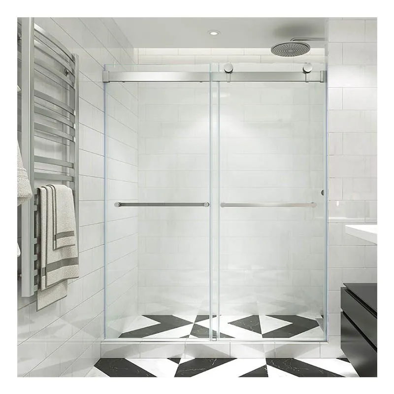 Stock In USA 10mm tempered glass frameless bathroom double glass screen sliding shower door