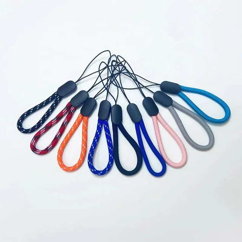 Custom design polyester promotional woven short wrist phone finger strap lanyards for usb flash drive keychain