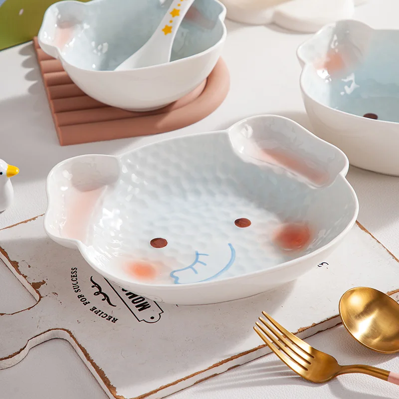 ZC kids dinnerware creative rabbit dinning table set cute Elephant Dinner set child Dishes handle bowl spoon plate 4pcs gift set