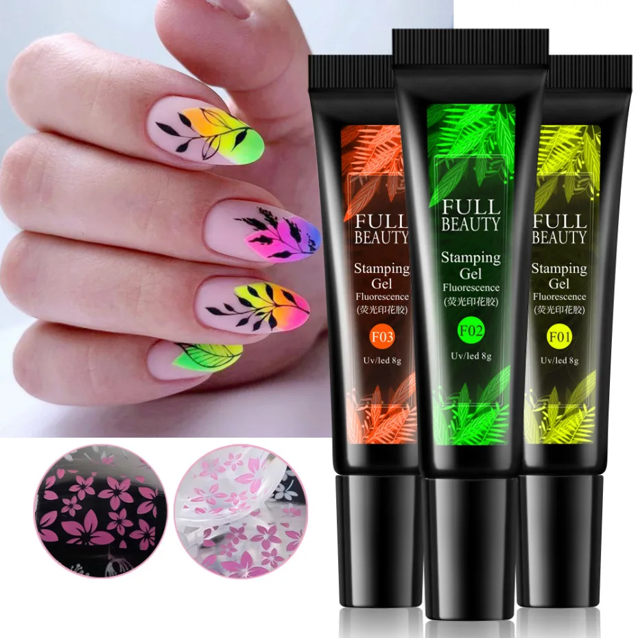 Fluorescence Neon Stamping Gel Set Nail Polish Soak Off UV Polish Varnish For Template Painting Design Manicure Lacquer