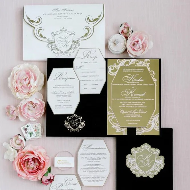 Чёрная замша Folio Золотое зеркало восьмиугольник приглашение