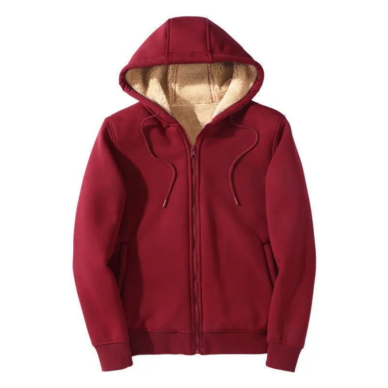 New Fashion Men Autumn Winter Hooded Long Sleeve Zipper Hoodies Sweater Solid Color Casual Fleece Thicken Warm Casual Hoodies