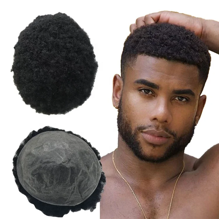 Afro popular 100% Human Hair Men Cheap Toupee Hair Replacement System Hair Hairpiece 4mm Lace Wigs afro curly for black men