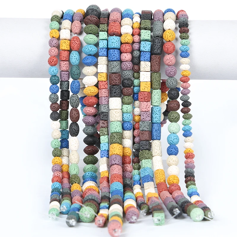 Wholesale color natural Lava round cylindrical loose beads Volcanic stone beads for bracelet jewelry production
