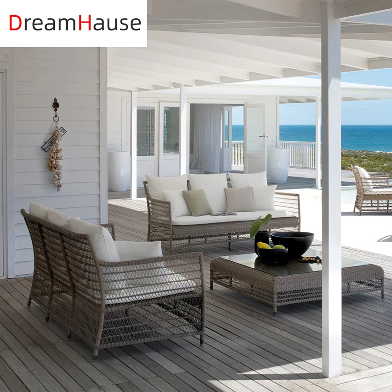 Dreamhause Outdoor Courtyard Villa Hotel Single Rattan Sofa Chair Swimming Pool Garden Rattan Sofa Set With Aluminum Frame