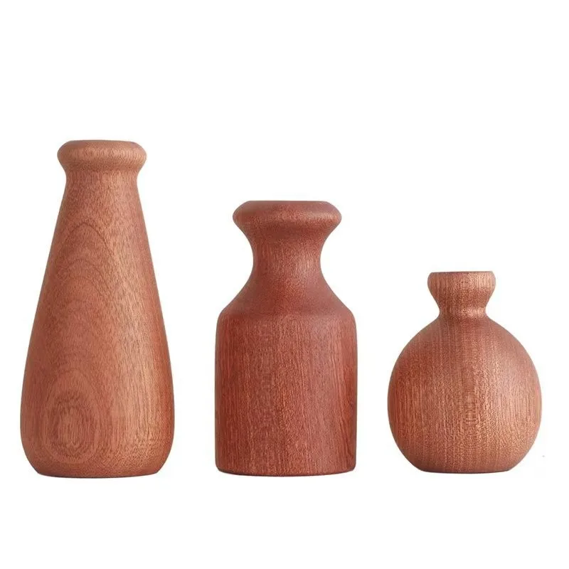 Natural solid wood tabletop flower vase handmade wooden plant pot home decor crafts