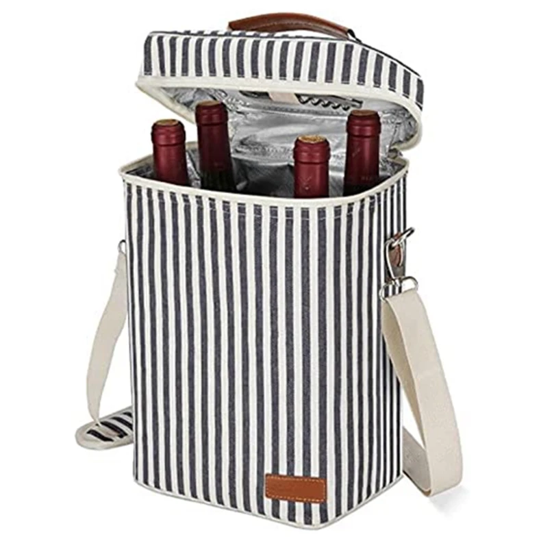 Insulated 1 2 3 4 6 Bottle Thermal Canvas Wine  Carrier Tote Bags Reusable Gift Wine Cooler Bag