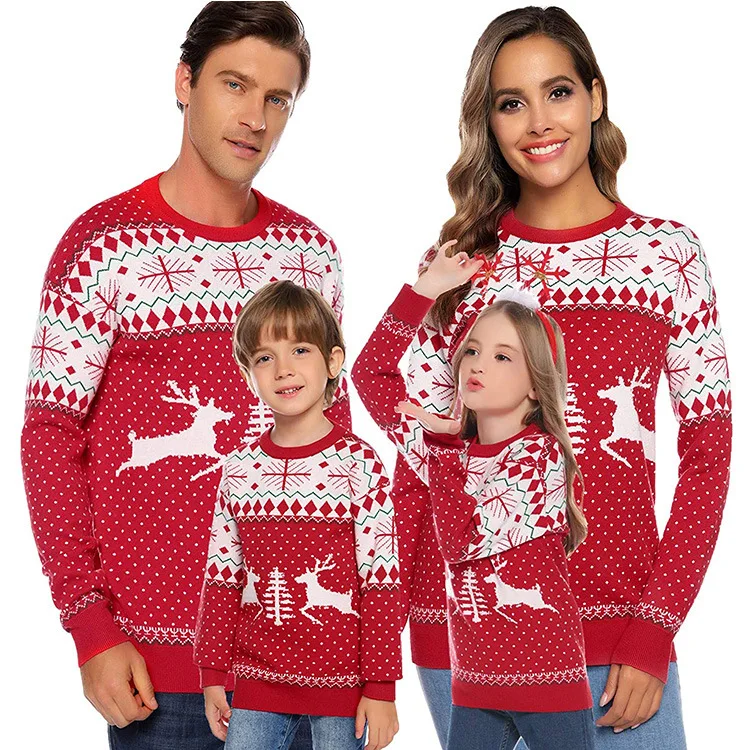 Custom High Quality Knitted Jacquard Ugly Christmas Sweater  Acrylic Couple Family Christmas Sweater