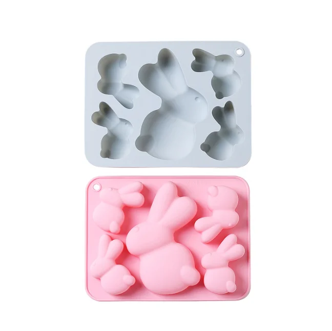 12559 5Holes Easter Bunny Rabbit Silicone Cake Mold for Chocolate, Candies, Ice Cube Trays Baking Molds