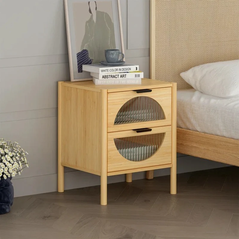 Solid Wood Nightstand Bamboo Bedside Table Bedroom Furniture Bed Side Table