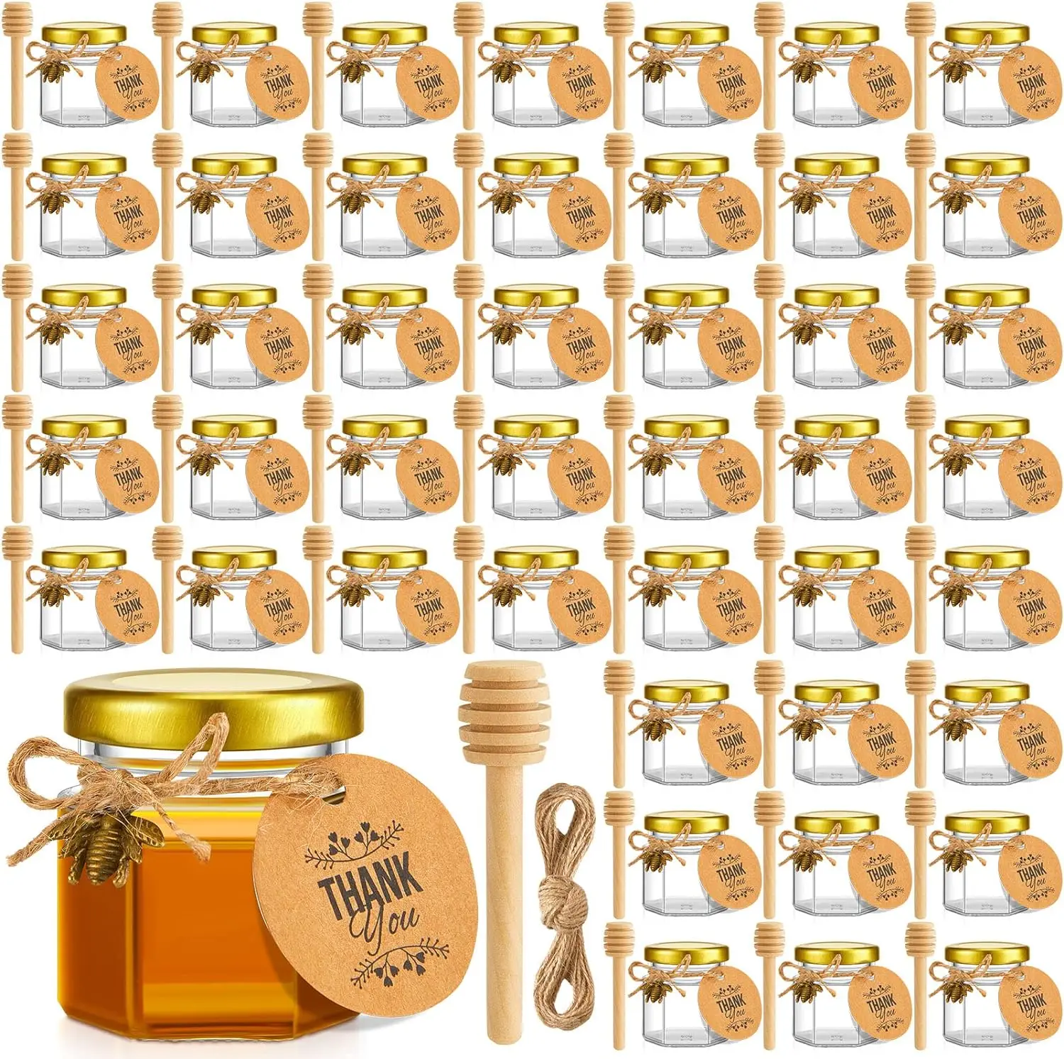Wholesale Unique 45ml Party Favors Party Favors Honey Jar Mini Hexagons Glass Honey Jar with Wooden Dipper