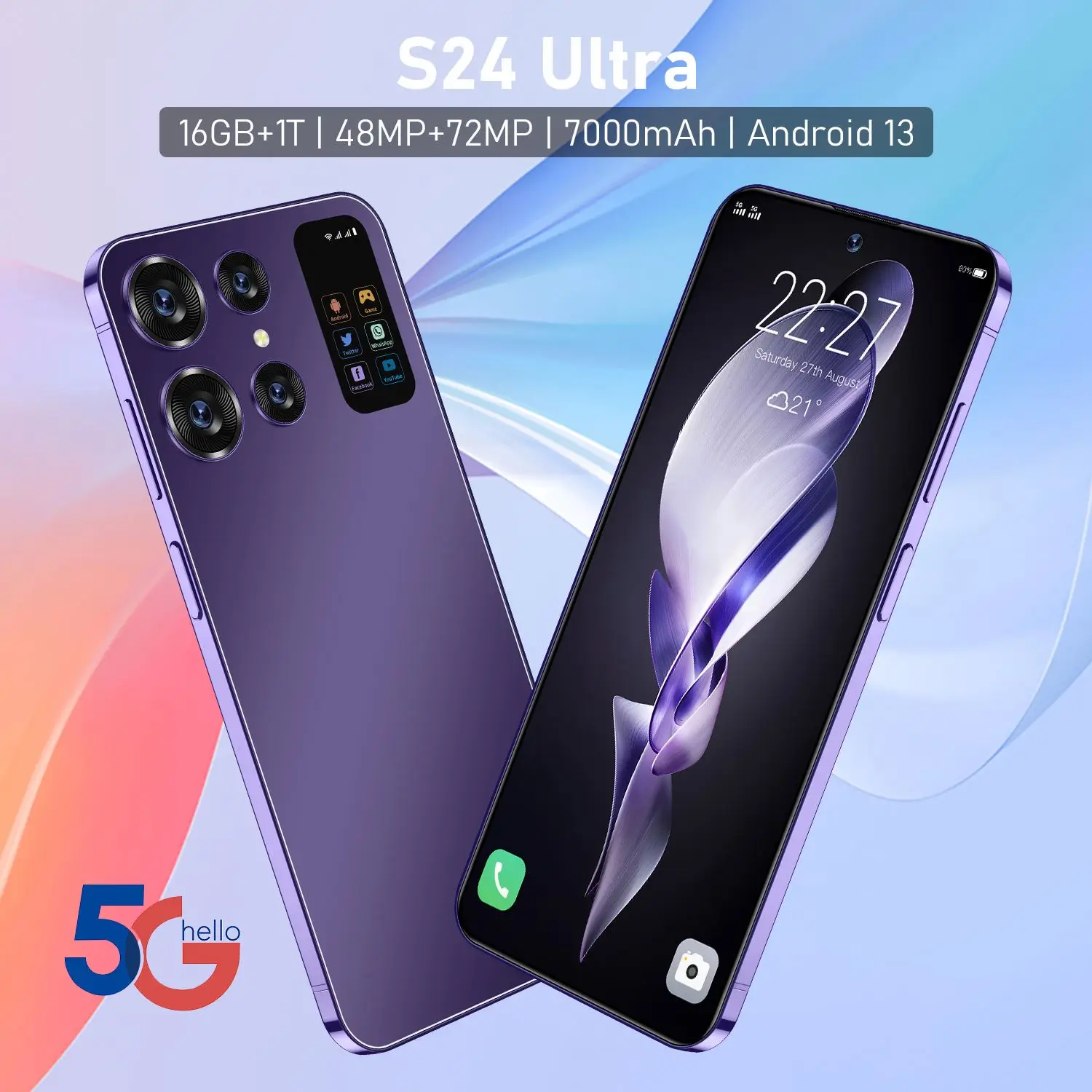 Оригинальный S24 ультра 7 3 дюймов смартфон с большим экраном 16 ГБ + 1 ТБ разблокированный клон телефон 5G сеть двумя Sim-картами Android 13 мобильный