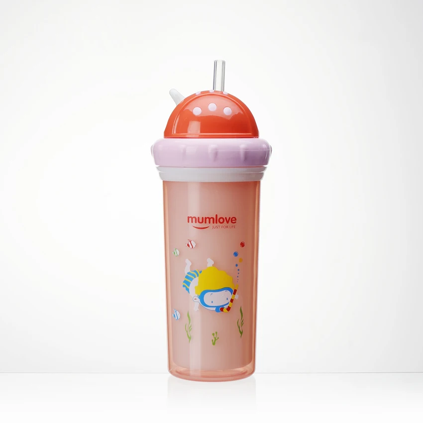 Mumlove Thermal Double layer pp water suction tube cup thermal suction tube cup for baby