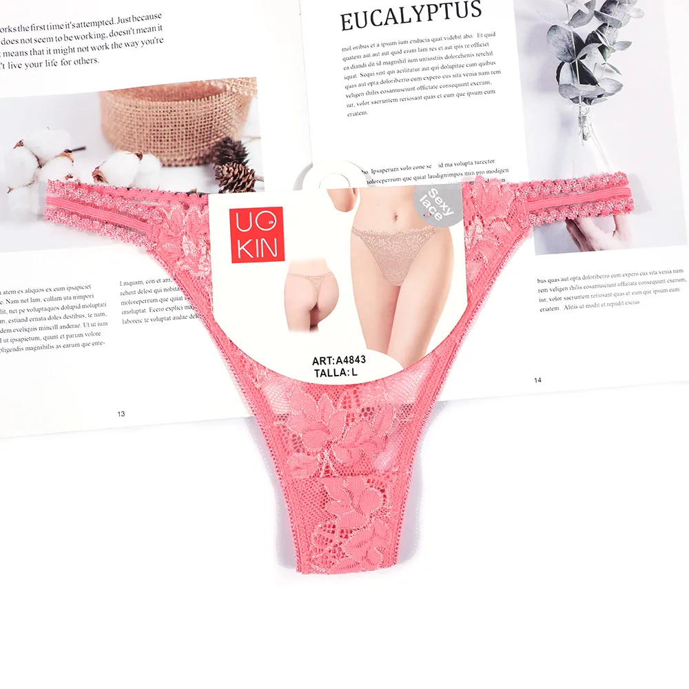 Mixed Solid colors pink lace mature ladies sexy see through thongs nylon lace transparent thongs UOKIN A4843