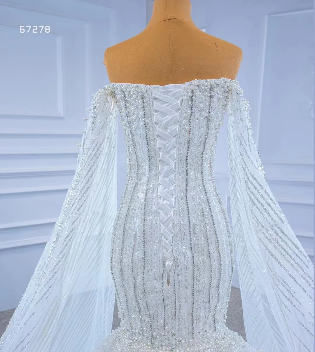 Feishiluo Wholesale Sequins Bead Lace Mermaid   Bridal Dress Luxury Full Sleeves Mermaid  Wedding Dress