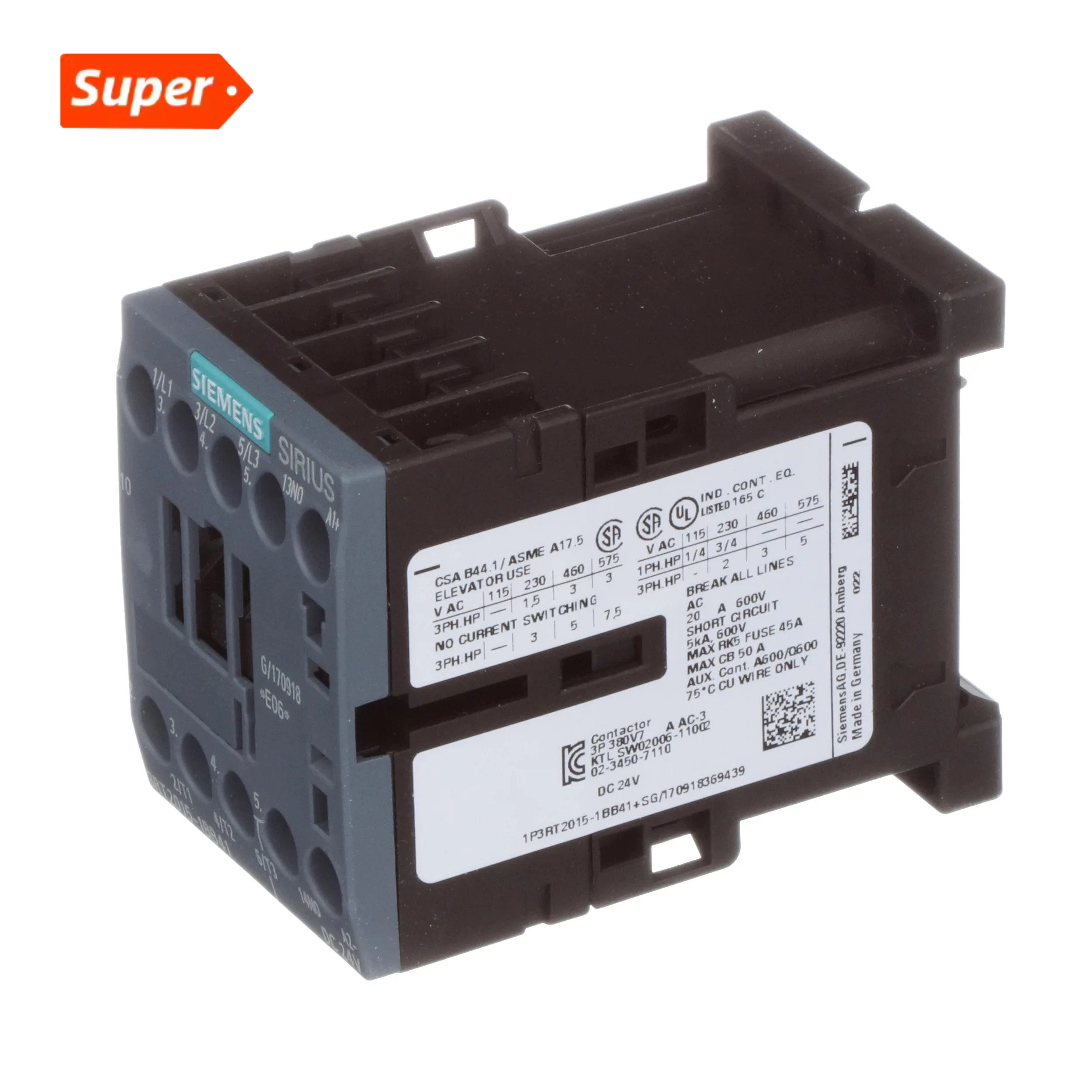 Оригинальный Новый Sie-Mens 3rt20151bb41 контактор S00 7A 24VDC 1no винтовой термин хорошая цена в наличии