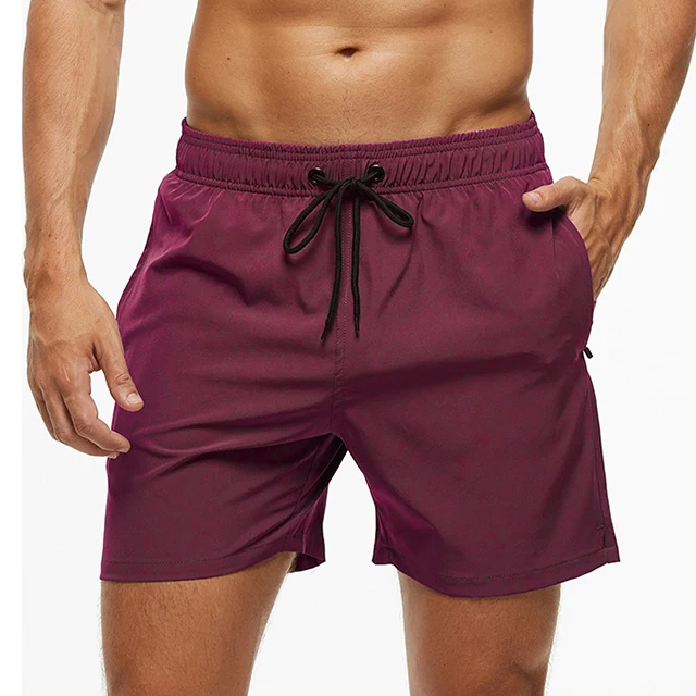 Customized Logo 17 Colors Solid Plain Men Swim Trunks summer shorts men Beach Shorts Swimwear 5 inch inseam beach shorts for men