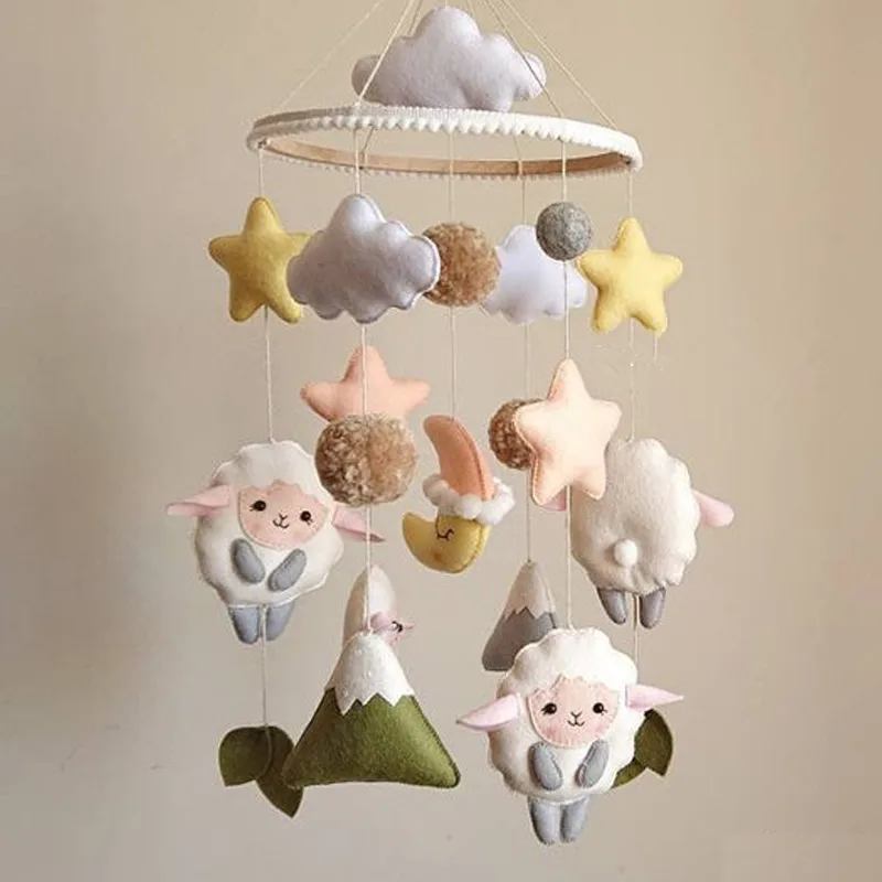 Мобиль для детской кроватки, милый деревянный фетровый мобиль с лесными животными, для детской спальни