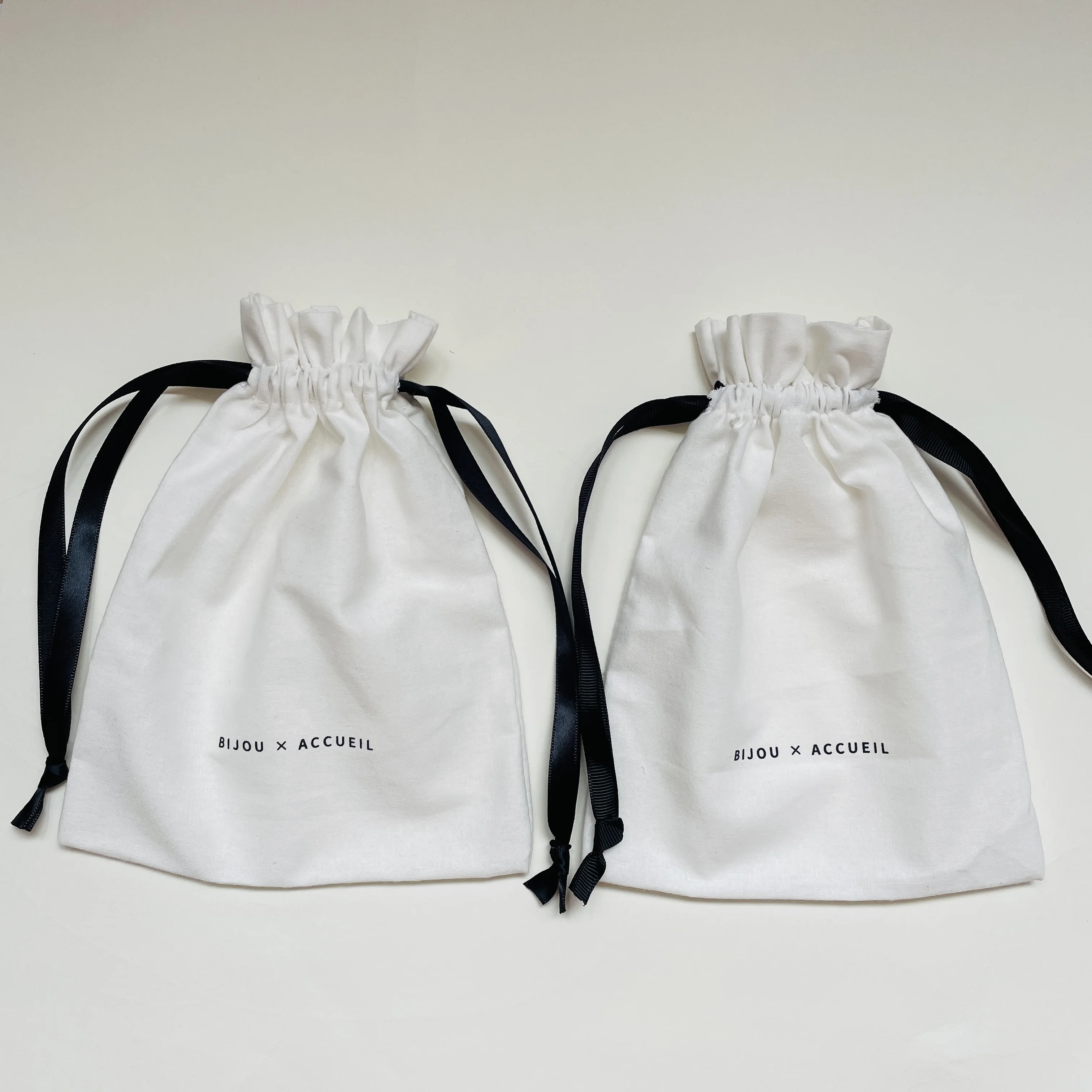 Eco-friendly Custom Logo lightweight white Printed Muslin natural Cotton jewelry Gift packaging drawstring pouch