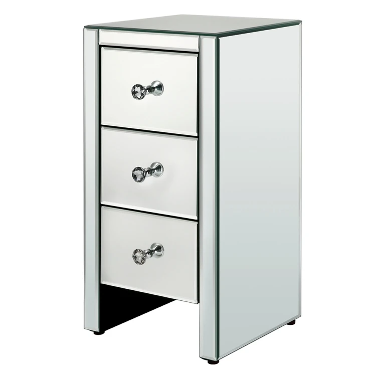 UK Free Shipping Modern 3 Drawers Mirrored Nightstand White Bedside Table