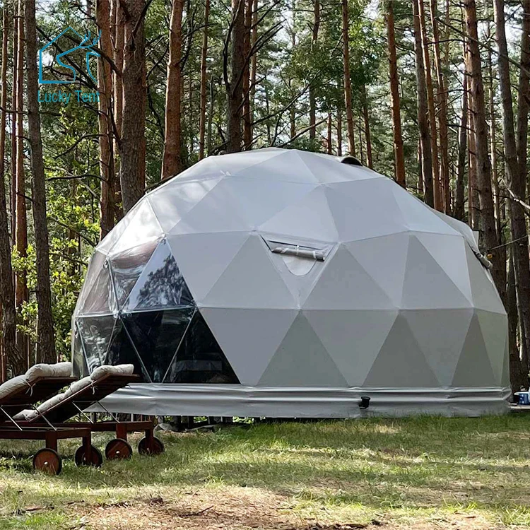 Forest Camping Equipment Hotel Event House Grey Color PVC Dome Tent With Glass Door