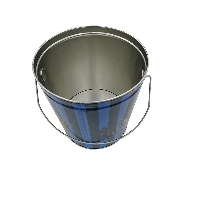 Packaging Round Pop Corn Tin Bucket Food Grade Metal Customized Tinplate Custom Size Pop Corn Tin Bucket with Lid CN;GUA