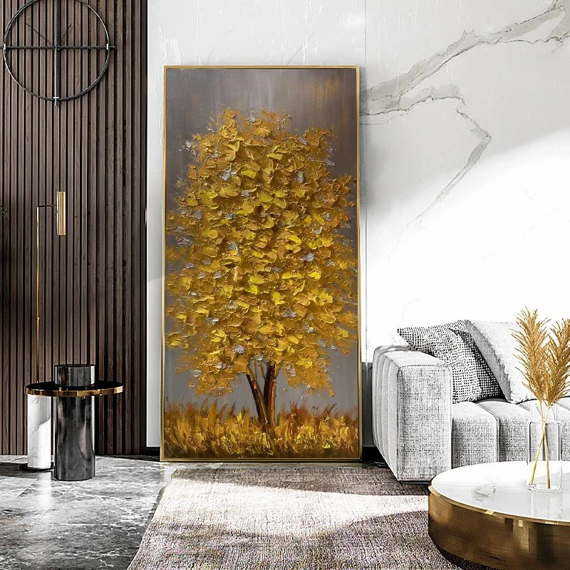 Modern Artwork Canvas Wall Art Pictures Abstract Golden Tree Oil Painting For Living Room Decor