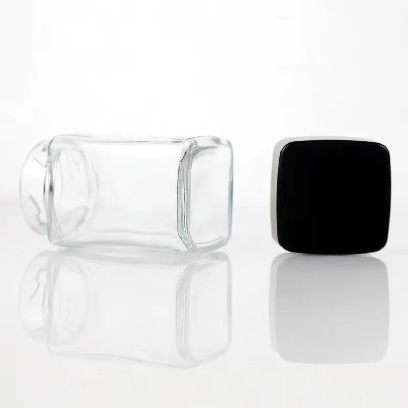 Wholesale Transparent Empty 100 ml Storage Glass Jar 3.5 oz Square Glass Container Jar With Child Resistant Lid