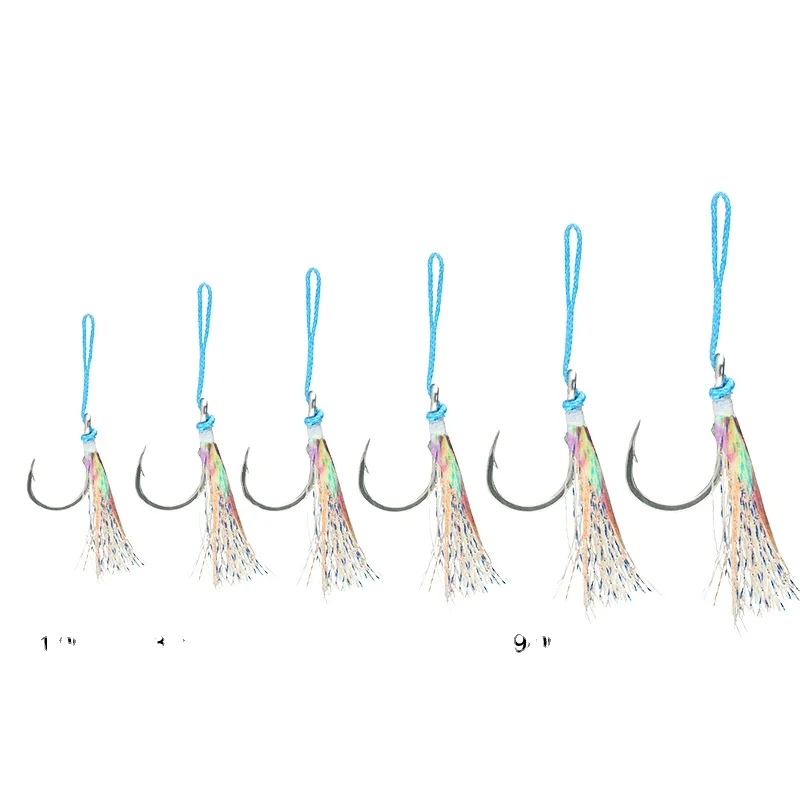 Mustad Assist Hook 3/0 5/0 7/0 8/0 9/0 10/0 High Carbon Steel Slow Jig Assist Hook With Feather PE Line