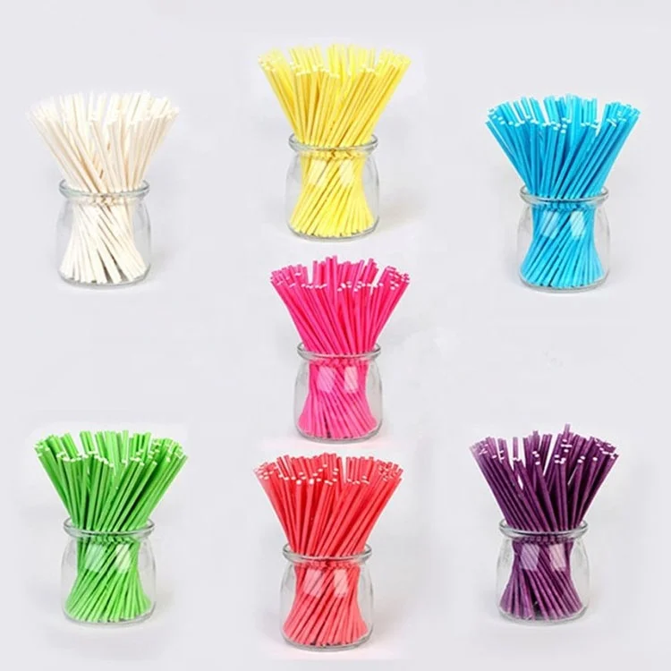 Cake Pop Sticks Sucker Sticks for Cookies Rainbow Candy Chocolate Cake Topper White Paper Lollipop Sticks