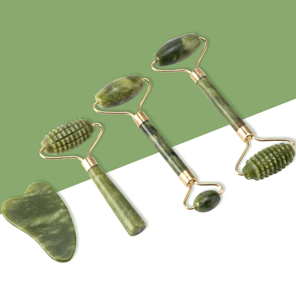 Jade Massager For Face Jade Roller Facial Skin Care Tools Natural Gouache Scraper Body Back Beauty Slimming Massagers Roller Set