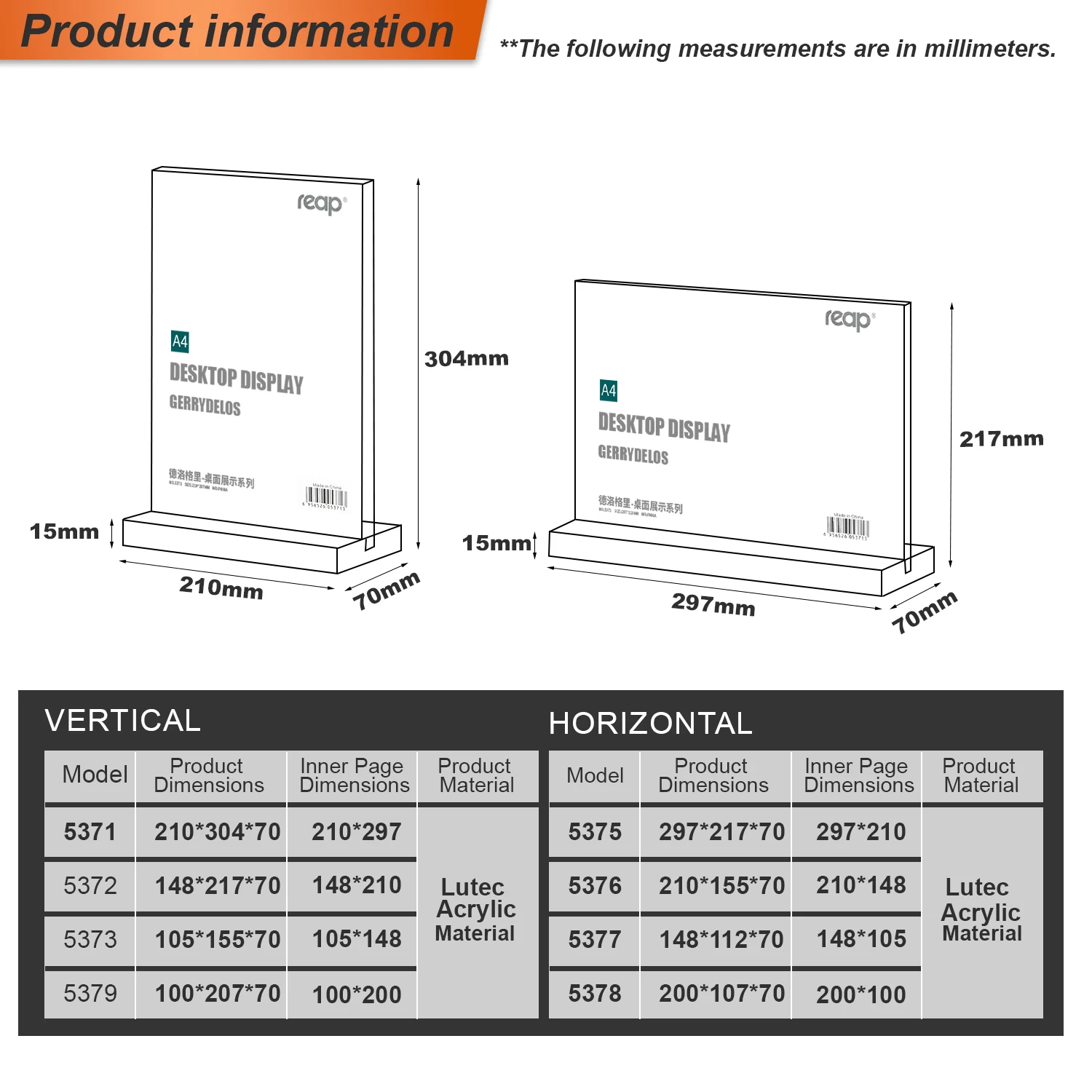 ROUST Premium Double-Sided A4 A5 A6 10*20 Acrylic Photo Frame Magnetic Desk Display Office Coffee Shop Badge Holder Accessories