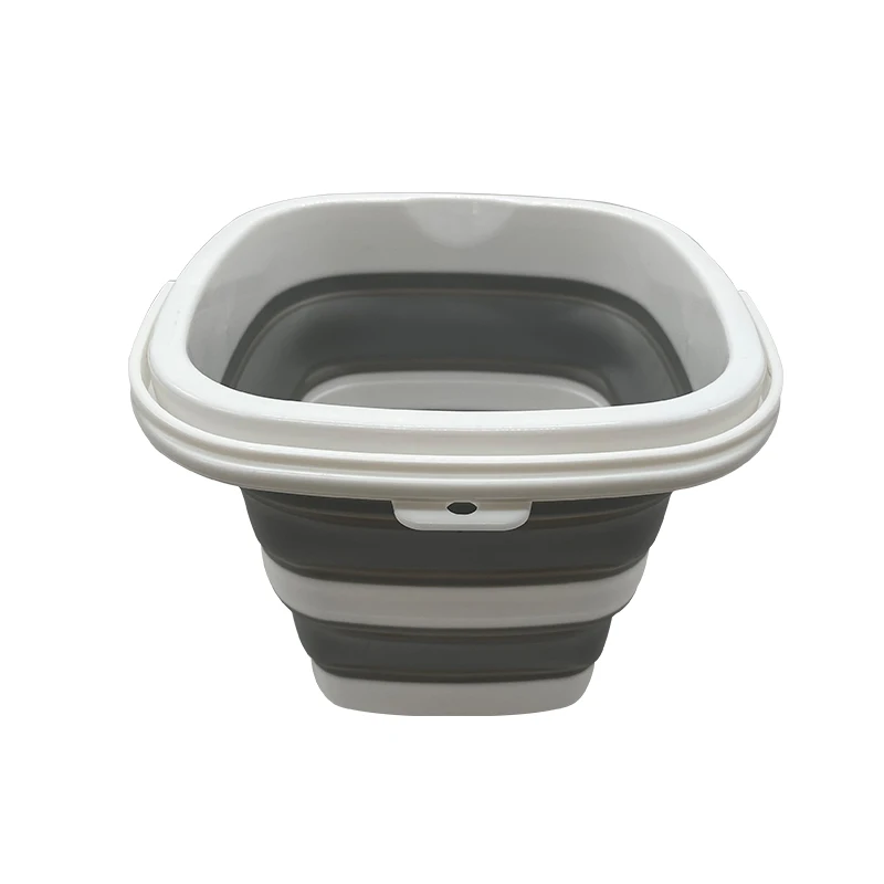 Multifunctional Collapsible Foldable Grey  PP TPR Material Ice Sand Beach Fold Water Bucket 5 Liters Square Bucket