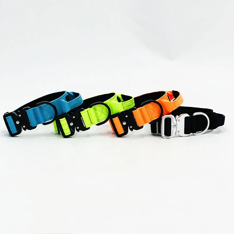Heavy Duty Nylon Large Combat Dog Collars   Handle and Neoprene Padded with Lighter Metal Buckle